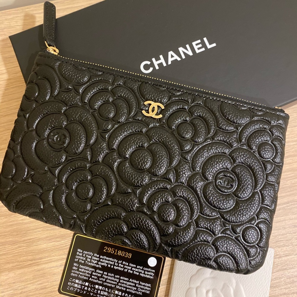 Chanel small camellia o case pouch NEW